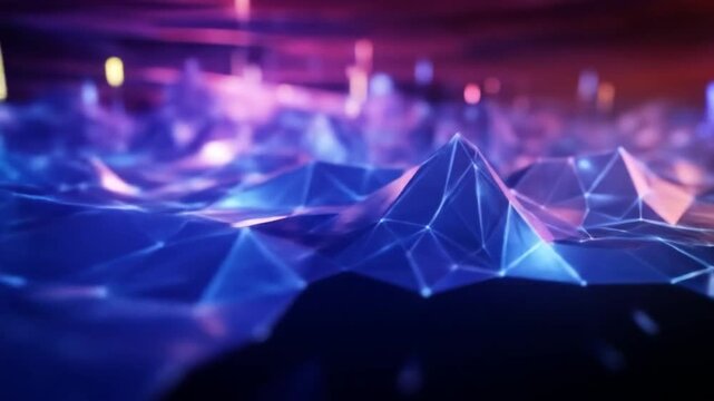 Abstract digital landscape with futuristic polygonal structure