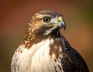 A close-up portrait of a raptor with a blurred background