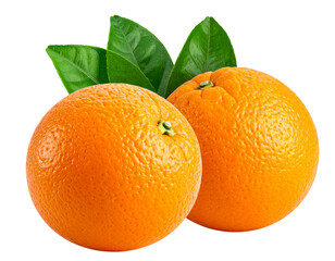 high resolution photo of orange with green leaves on transparent background 