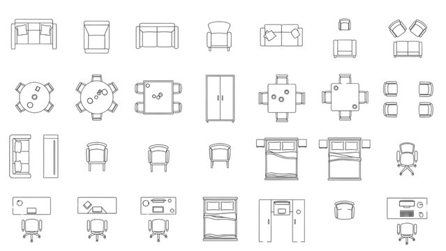Universal Furniture Symbol Top View CAD Vector Set for Floor Plans