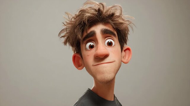 Friendly Nerdy Young Man Character with Curly Hair and Round Glasses in 3D Animation Style