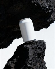 Professional mockup combining cans and coral rocks.