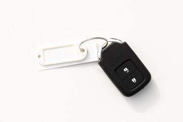 Car Key with Blank Tag Isolated on Clean White Background
