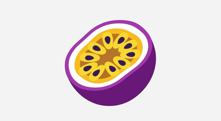 Fototapeta premium Stylized Illustration of Passion Fruit with Purple Exterior and Yellow Seeded Interior