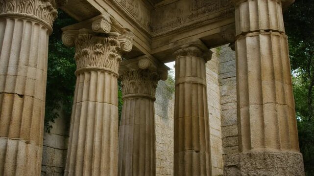 Ancient Architectural Columns Background with Intricate Details and Stone Texture