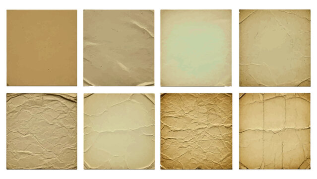 Set of old paper textures with various vintage crinkled and distressed surfaces vector illustration.