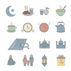 Ramadan Icons Set Islamic Symbols Fasting.