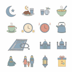 Ramadan Icons Set with Islamic Symbols.