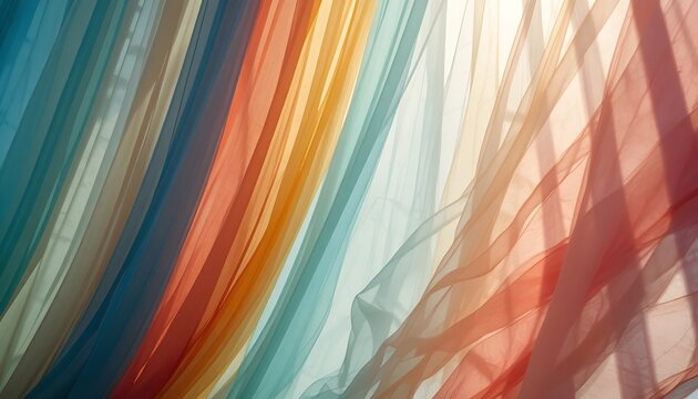 &ldquo;Close-up of multicolored drapes with rich textures, silk and chiffon fabrics, sunlight passing through, dreamy and elegant look.&rdquo;
