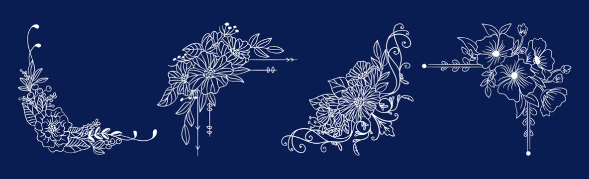 Elegant Floral Corner Frame and Border Line Art Vector