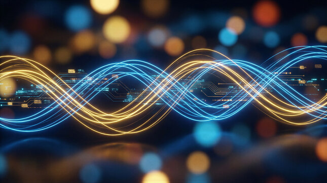 Dynamic light waves in abstract digital art studio graphic design futuristic environment close-up view motion concept