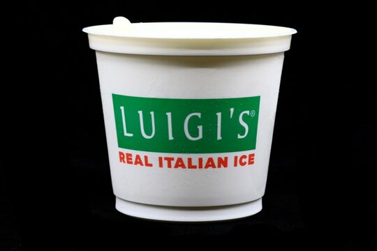 Italian Ice product by Luigi&rsquo;s Rand. The product is produced and distributed by J&J Snack Foods in New Jersey.