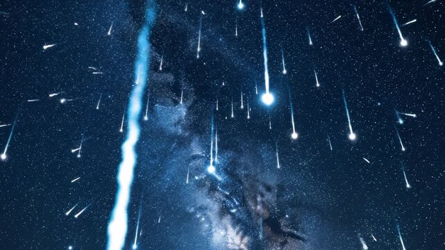 Meteors Streaking Across the Night Sky Over the Milky Way Galaxy