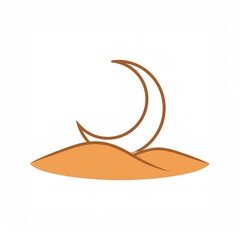 Golden crescent moon rising over sand dune at sunset minimalist illustration