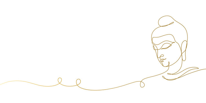 Buddha face line art style. Vesak day continuous line drawing vector illustration