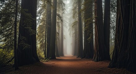 Naklejka premium Sunlit path through dense forest
