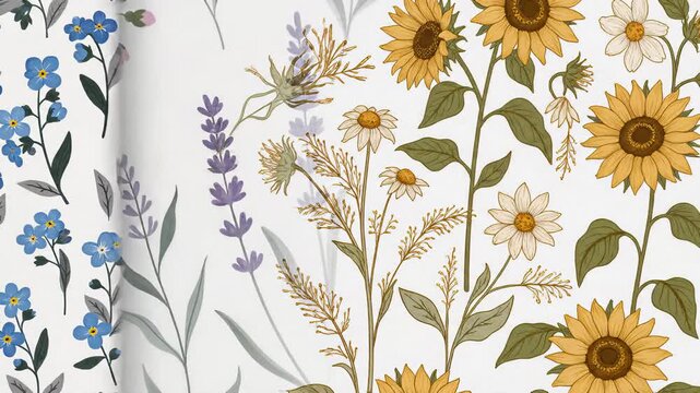 Painted Forget-Me-Nots and Sunflowers Pattern Rotating