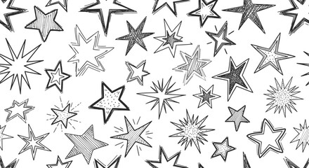 Obraz premium Hand Drawn Star Pattern on White Background Abstract Doodles of Twinkling Stars