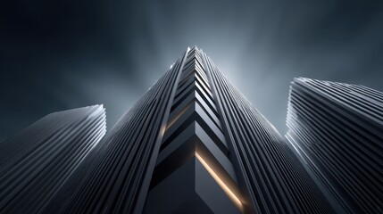 Modern Architectural Skyscrapers with Dramatic Lighting Under a Cloudy Sky Capturing Urban Ambience and Contemporary Design Aesthetic in Cityscape