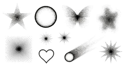 Collection of Stippled Geometric Shapes and Celestial Objects on White Background © Joko