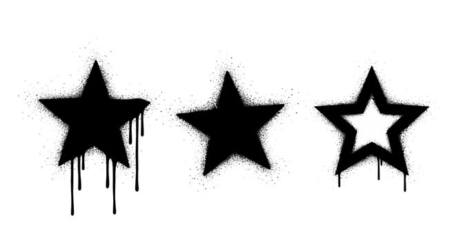 Graffiti Stars with Dripping Paint Effect on White Background - Spray Art
