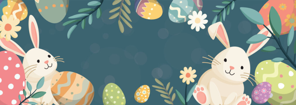 Happy Easter greeting card, poster or banner horizontal template