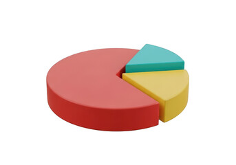 Obraz premium 3d pie chart with red, yellow, and teal sections, ideal for data visualization and business presentations isolated on transparent background
