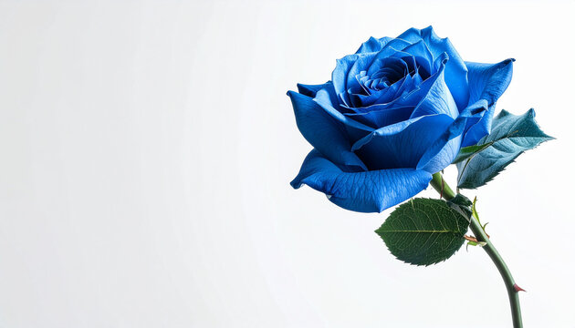 A single blue rose placed centrally, showcasing its vibrant petals, in a still life, captured from a front view, like Firefly_Prompt 1 realis