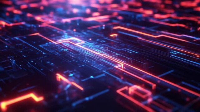 Abstract digital network visualization with glowing lines and data pathways