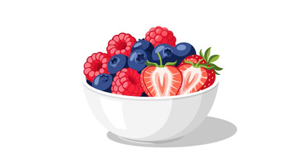 White bowl filled with fresh mixed berries vector illustration isolated on white. © jaka-Stock
