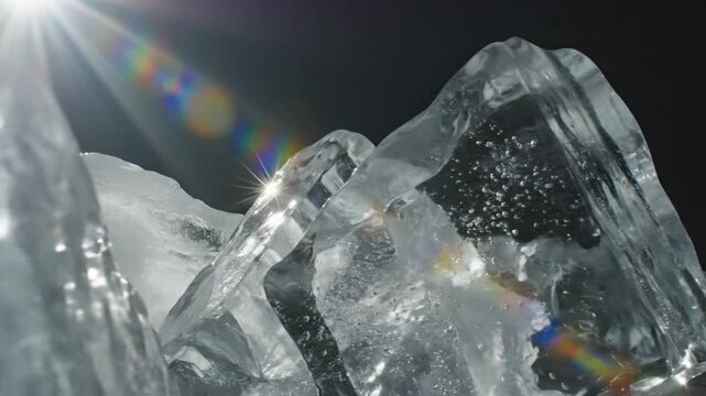 Crystal Ice Blocks Sunlight Lens Flare Macro Texture Cold Refreshment