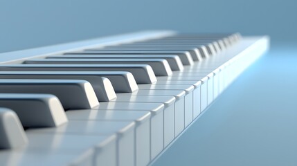 Fototapeta premium Smooth Close-Up of a Piano Keyboard with White Keys and Soft Blue Background