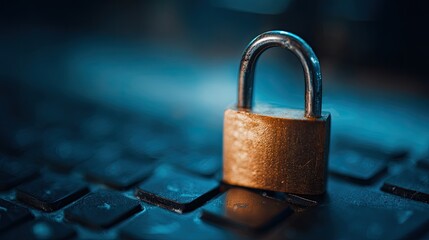 Close up of a padlock on a keyboard symbolizing data security and internet safety