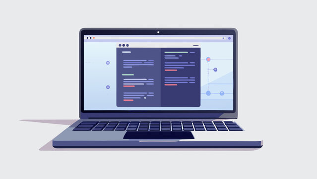 Sleek laptop with generic abstract interface on minimal desk, modern technology workspace, soft lighting, professional digital environment, clean composition.