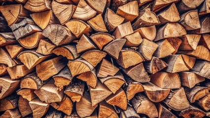 Fototapeta premium A Detailed Close-Up View of a Stack of Firewood, Showing the Natural Texture and Warm Tones of the Wood