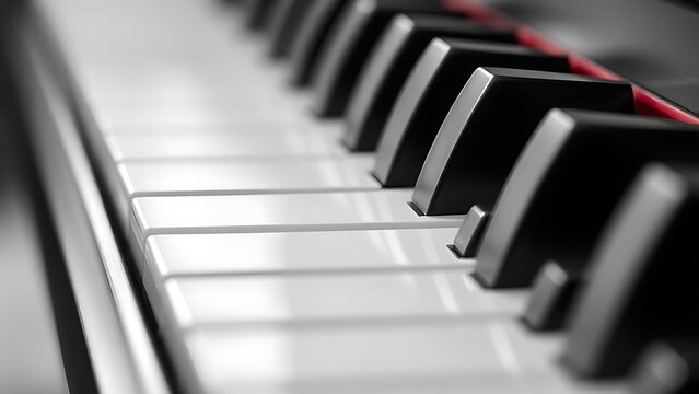  Close-up of piano keys in black and white pattern, elegant musical instrument detail. lifestyle magazines, social media lookbooks, designed for influencer and brand collaborations.