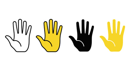 Obraz premium Set of Hand Icons in Outline, Solid Yellow, and Solid Black Styles