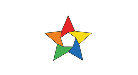 A dynamic and vibrant star icon composed of a spectrum of colorful geometric triangles, symbolizing unity, achievement, and diverse excellence in a visually appealing graphic design element