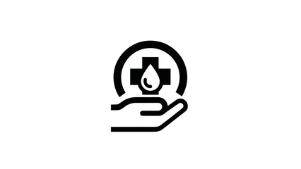 Hand Holding Medical Cross and Water Drop Icon - Healthcare and Hygiene Concept