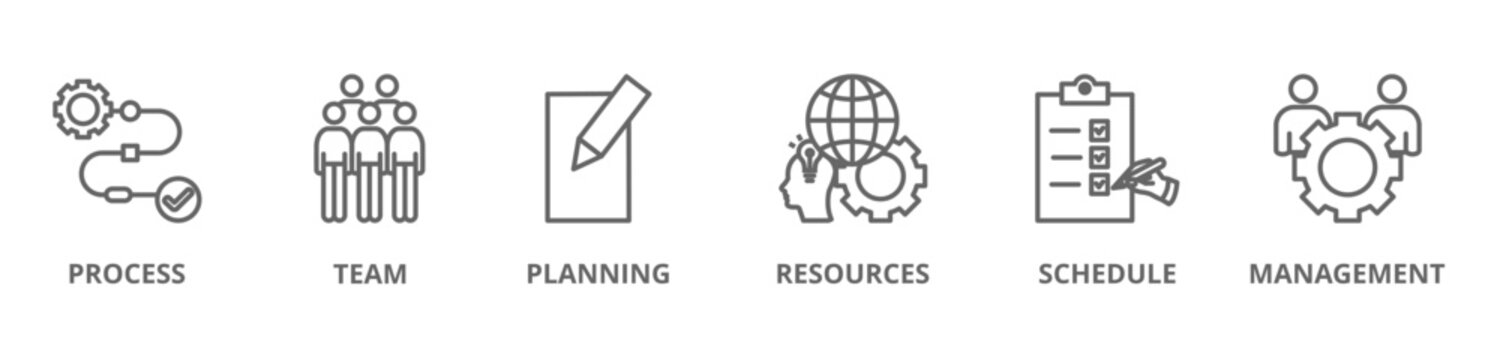 Workflow banner web icon illustration concept with icon of proccess, team, planning, resources, schedule and management design banner .