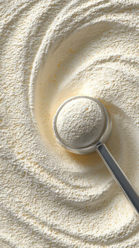 Measuring scoop in white protein or milk powder texture
