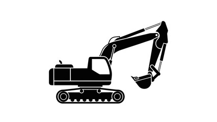 Black Excavator Silhouette Icon - Heavy Construction Machine Vector Graphic