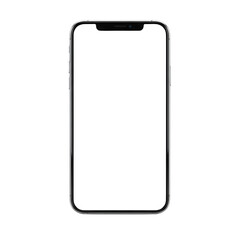 Man using smartphone with blank screen, modern frameless mobile device in hand, realistic lifestyle technology concept isolated on white background