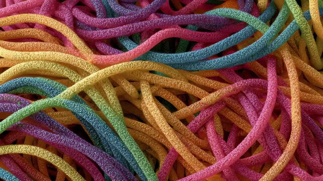 Rainbow-colored spaghetti noodles, A colorful assortment of spaghetti noodles in rainbow shades