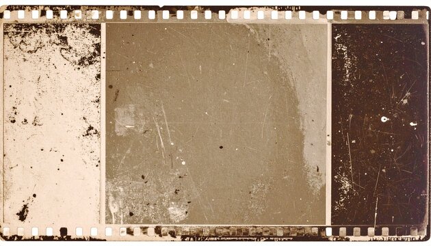 Vintage film strip background with old movie textures and sepia grunge effects for nostalgic storytelling and history presentation