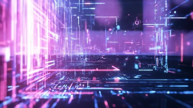 Abstract digital technology interface with data flow visualization