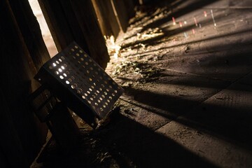 Light and Shadow Play in Dusty Attic Abstract Composition of Texture, and Architectural Elements.