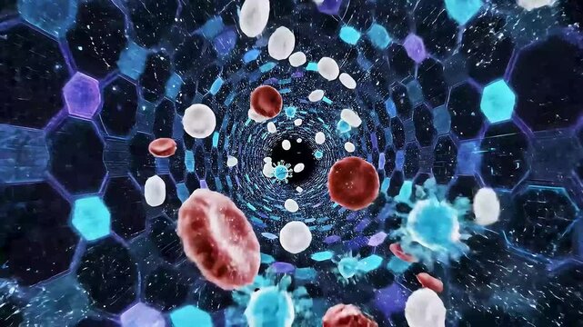 Futuristic DNA visualization in digital space animation