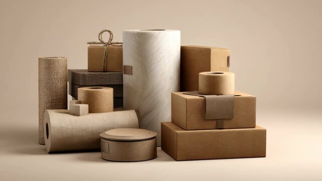 Storing wrapped products and cardboard boxes, Wrapped products and cardboard boxes stored on shelves in a tidy