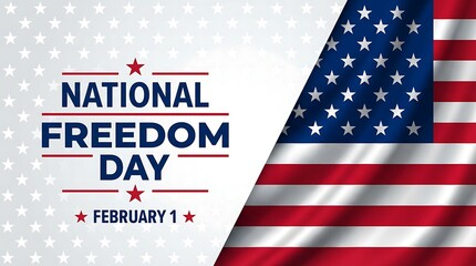 National freedom day banner with US flag and white stars February first patriotic celebration independence liberty constitution holiday